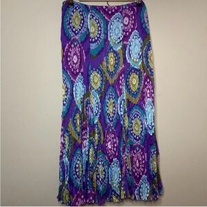 Ruby Rd. Elastic Waist Maxi Skirt 8P Green Purple Broomstick Accordion Lined